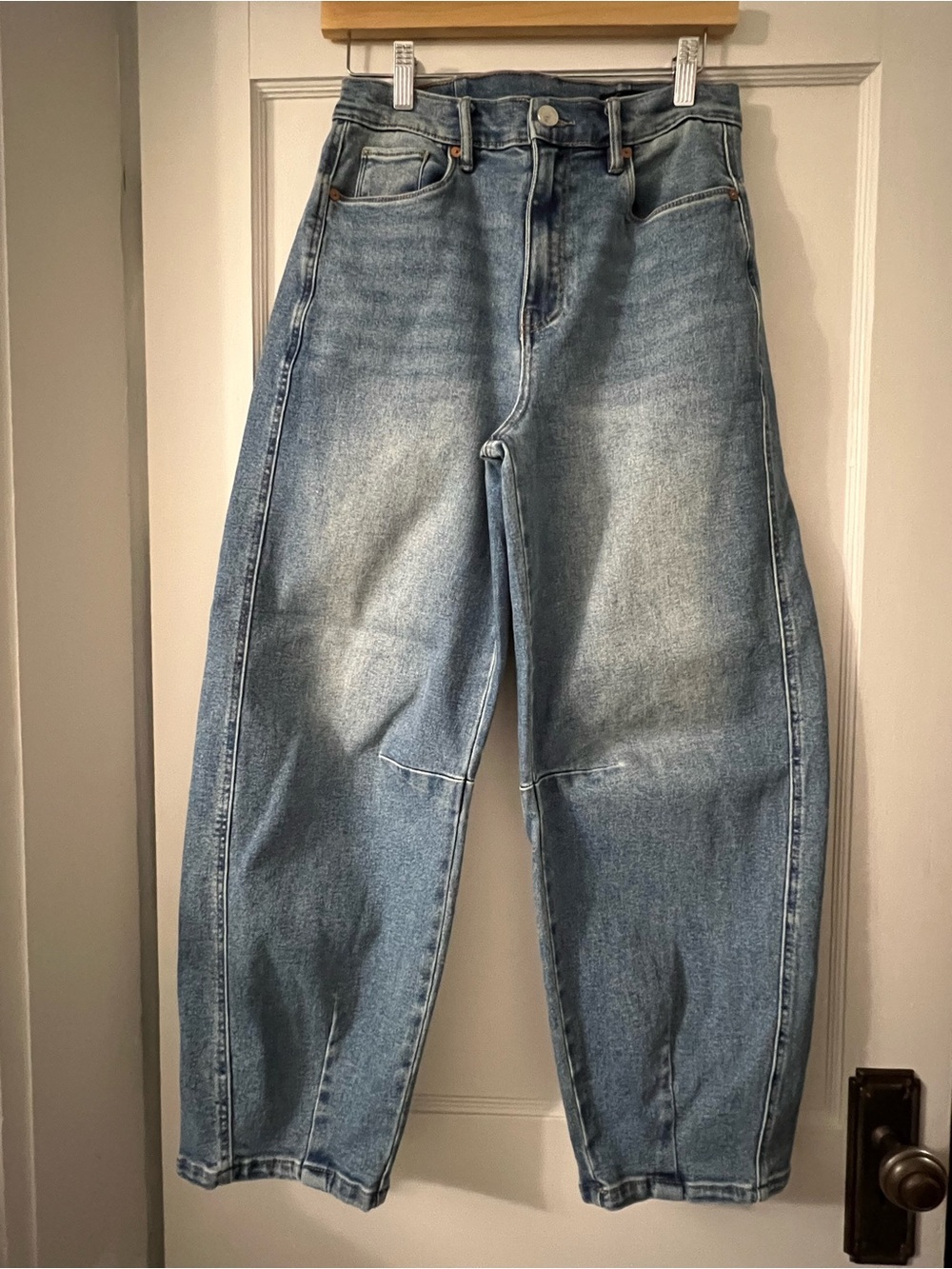 Barrel Blank NYC Light Blue Denim Jeans with Tan Leather Patch